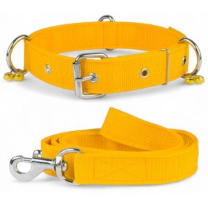 Dog Collar Belt and Leash Set for Large Dogs, Dog Dog Collar Belt and Leash Set for Large Dogs, Dog Stylish Nylon Leash Belts with Bell - Labrador, Golden Retriever, Pitbull, German Shepherd, Husky, Doberman (Large, Yellow)