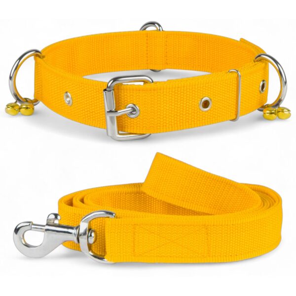 Dog Collar Belt and Leash Set for Large Dogs, Dog Stylish Nylon Leash Belts with Bell - Labrador, Golden Retriever, Pitbull, German Shepherd, Husky, Doberman (Large, Yellow)