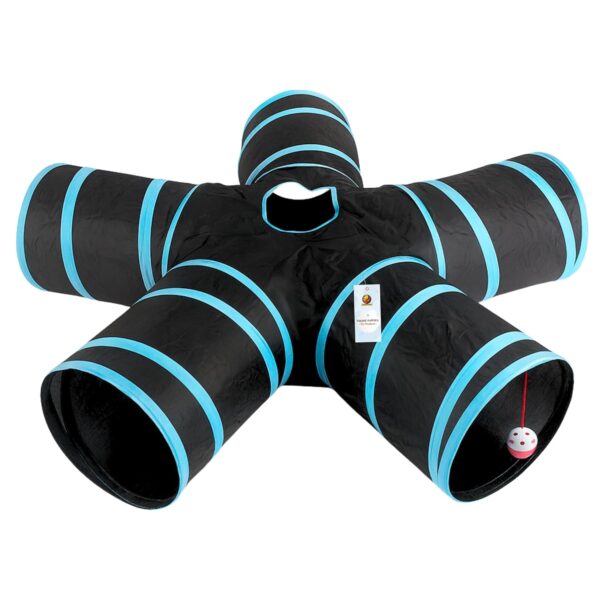 Foodie Puppies Interactive Foldable Hiding 5-Way Straight Tunnel with Hanging Ball for Cats (Penta Flower Tunnel) | Puzzle & Training Cave Suitable for Cat, Kitten, Rabbit, Guinea Pig & Puppies