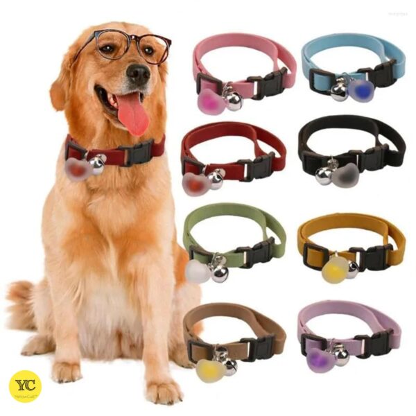 YellowCult Fancy & Comfortable Pet Collars for Cats, Puppies, Small Dogs, Fat Rabbits with Adjustable Size, Bell, Resin Heart & Buckle Safety Lock-[Suede Leather] - [Red]