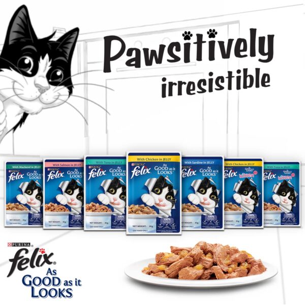71jhEmHF0dL._SL1200_.jpg Purina Felix® As Good As It Looks Wet Food for Adult Cats|Complete and Balanced Cat Food |Chicken Flavour|Pack of 24 Pouches (12 x 85 g)