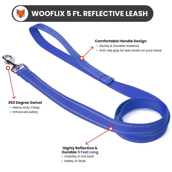 71jmEejfCAL._SL1500_.jpg Wooflix Reflective Leash & Collar Combo Set for Medium Large Dogs Durable Strong Dog Collar Belt & Dog Leash for Medium & Large Dogs Training & Walking Lead Dog Leash (Blue Reflective, Medium)