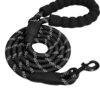 Heavy Duty Dog Leash 5ft with Padded Handle & Reflective Rope for All Dog, Durable Climbing Rope Leash with Strong Metal Clasp for Night Walking, Running, Hiking, Training (Black, 5 FT)