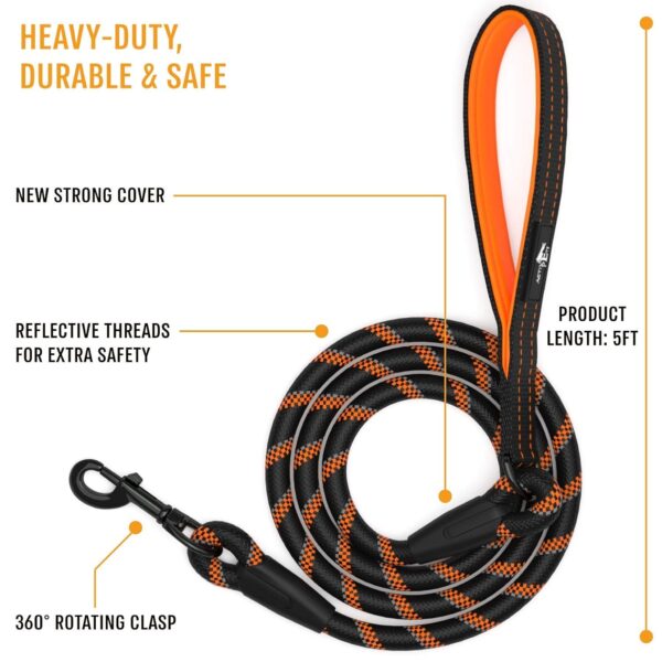 71jrVrtUbXL._SL1500_.jpg ACTIVE PETS Strong Dog Rope Leash with Soft Comfortable Padded Handle and Highly Reflective Threads, Dog Leash for Small Medium and Large Dogs, Puppy Leash for Training Running and Walking (Orange)