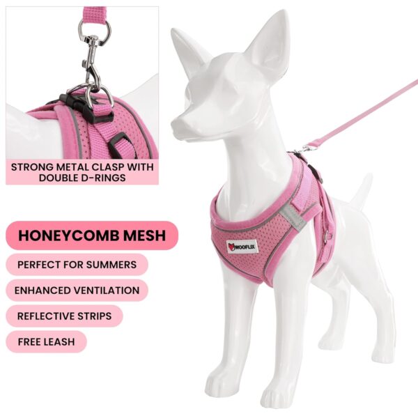71k2RMO2UML._SL1500_.jpg WOOFLIX Dog Harness for Small Dogs, Puppies and Cats | Suitable for Small Size Dogs, Cats & Puppies of 4.5kg-7kg | Reflective Soft Padded Dog Harness with Secure Fit | Pink (4.5kg-7kg Dog & Cat)