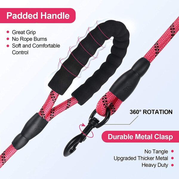 Petology Dog Leash 4FT Long, 1cm Thick Reflective Heavy Duty Rope with Anti-Slip Padded Handle for Small Dogs