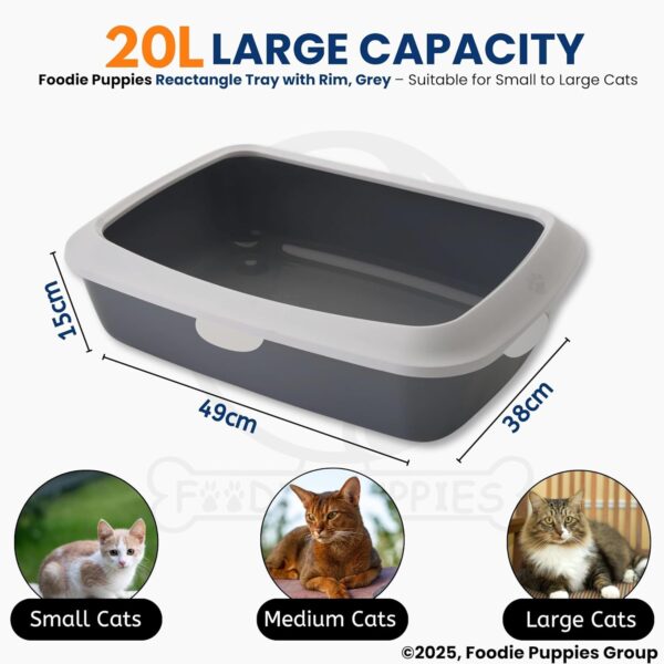 Foodie Puppies Rectangle Cat Litter Tray (Small (Grey) - 49 x 38 x 15 cm) with Rim, Reduces Odor, Perfect Starter for Toilet Training Your Kitten and Puppies