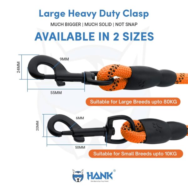 HANK Dog Leash | 3M Reflective Dog Rope | Soft Comfortable Handle | Heavy Duty Belt Hook | (Suitable Up to 10KG - Small Breed) - 5 Feet Long (S - Neon Orange)