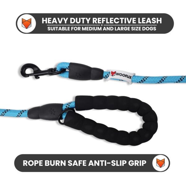 71luApDI4SL._SL1500_.jpg Wooflix Heavy Duty Nylon Dog Leash | Anti Slip Padded Handle Long Dog Leash | Highly Reflective Leash for Dogs | Dog Rope for Medium & Large Dogs | Dog Training Leash | (Blue, 5 Feet Long)
