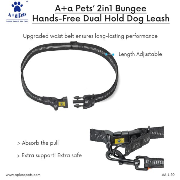 71m6a3yUOpL._SL1500_.jpg A+a Pets’ 2in1 Bungee Hands-Free Dual Hold Dog Leash | Waist Body Elastic Leash for Running | Adjustable Lightweight Nylon Waterproof Multi-Function Belt Lead (Green)