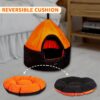 Amazon Basics Soft Velvet Fabric Dual Color Pet Hut Bed with Center Pillow | Small | Black and Orange | For Cats and Small Dogs | Easy to Clean | Unique Design | Diameter 18 Inch, Height 18 Inch