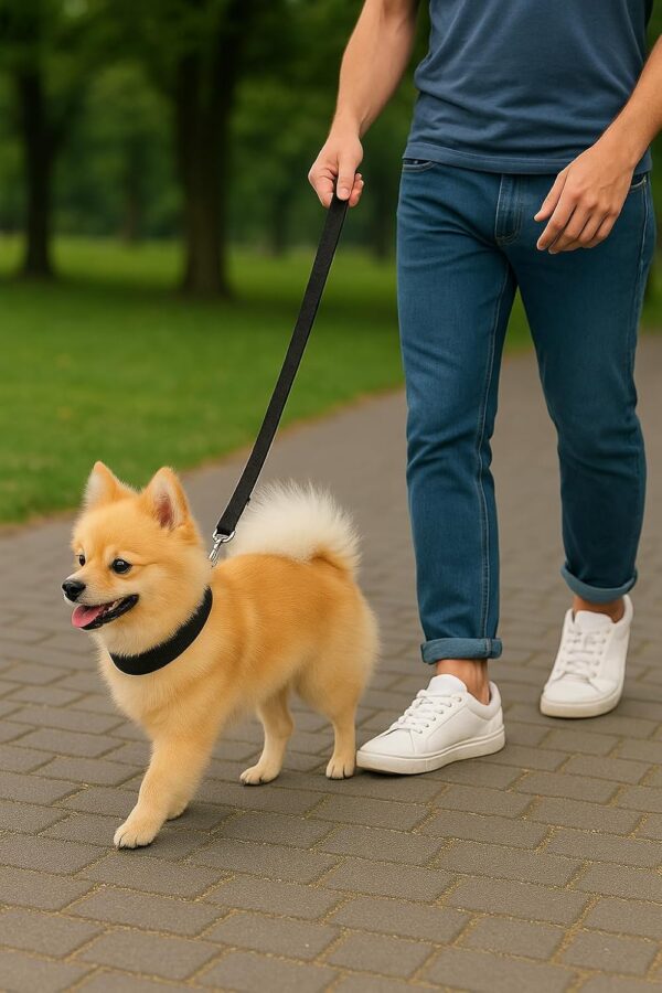 Bravo & Co. Adjustable Dog Collar & Leash Set | Heavy-Duty Durable Nylon Dog Collar with Metal Buckle | for Small, Medium & Large Dogs | Ideal for Training & Outdoor Walks | Black, M (2.5 CM)