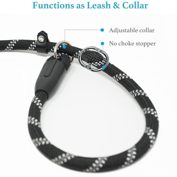 Qpets Dog Training Leash - Durable, Light Reflecting, Soft Padded Handle, Adjustable, Anti-Strain, Braided Rope for Small to Large Dogs (Black, 185cm)