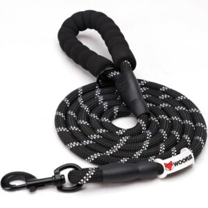 Wooflix Heavy Duty Nylon Dog Leash | Anti Slip Padded Wooflix Heavy Duty Nylon Dog Leash | Anti Slip Padded Handle Long Dog Leash | Highly Reflective Leash for Dogs | Dog Rope for Medium & Large Dogs | Dog Training Leash | (Black, 6.5 Feet Long)