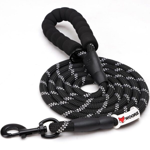 Wooflix Heavy Duty Nylon Dog Leash | Anti Slip Padded Wooflix Heavy Duty Nylon Dog Leash | Anti Slip Padded Handle Long Dog Leash | Highly Reflective Leash for Dogs | Dog Rope for Medium & Large Dogs | Dog Training Leash | (Black, 6.5 Feet Long)