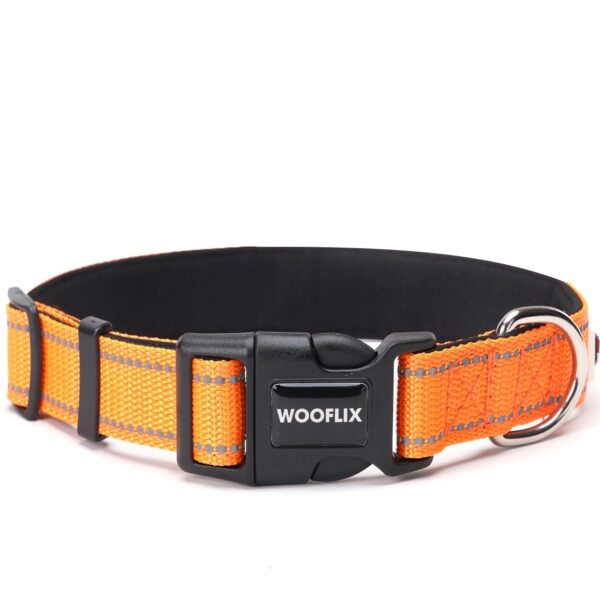 WOOFLIX Reflective Dog Collar For Training And Walks|Adjustable Nylon Training Collar With Tactical Buckle And D-Ring For Medium And Large Dogs|Reflective Dog Collar|(Medium, Orange, 13 Cm X 15 Cm)
