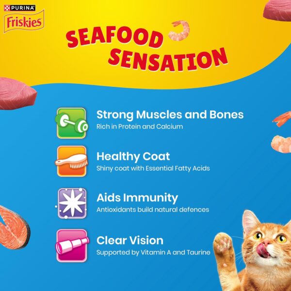 71n9K3XzVpL._SL1500_.jpg Purina Friskies Seafood Sensations Adult Dry Cat Food, 6kg, Contains Tuna, Salmon, Snapper, Crab & Shrimp Flavours