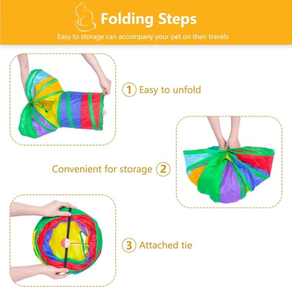 Foodie Puppies 3 Way Rainbow Cat Tunnel Toy - Foldable Interactive Pet Play Tunnel with Hanging Ball for Cats, Kittens, Rabbits, and Guinea Pigs | Indoor/Outdoor Puzzle Exercising Hiding Training Toy