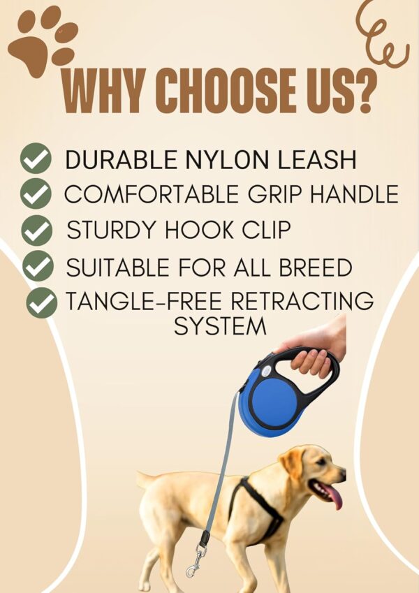 71nHtQE77bL._SL1500_.jpg Retractable Dog Leash for Walking, Jogging, Training | One Button Brake with Premium Handgrip Suitable for Dogs up to 20Kgs, 5m Long (Blue)