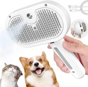 Pet Steam Brush for Dogs & Cats | Self-Cleaning Grooming Pet Steam Brush for Dogs & Cats | Self-Cleaning Grooming Comb with Water Spray, Anti-Static, Massage Bristles | Portable Pet Hair Remover for Long & Short Fur (Multicolor)