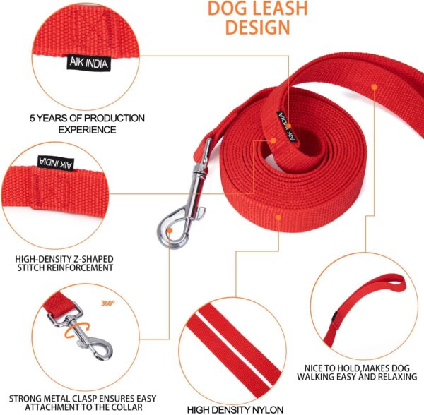Dog Collar Belt and Leash Set for Large Dogs, Dog Stylish Nylon Leash Belts with Bell - Labrador, Golden Retriever, Pitbull, German Shepherd, Husky, Doberman (Large, Red)