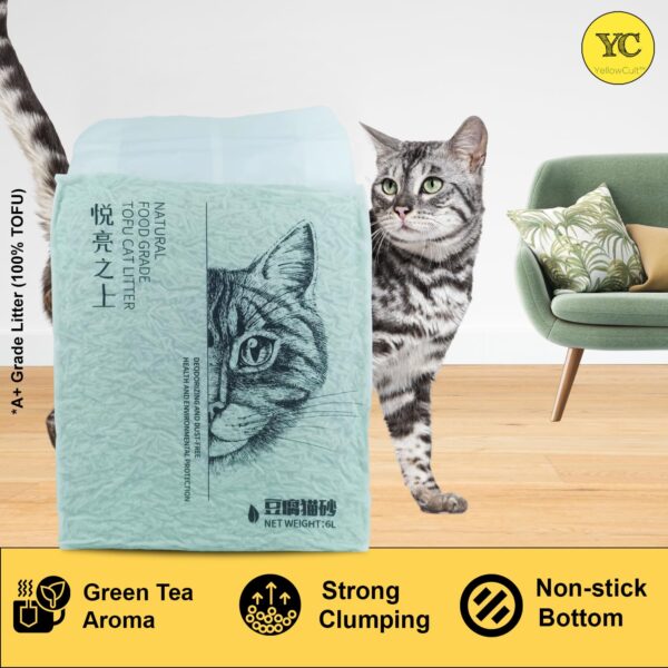 YellowCult Tofu Cat Litter Clumping & Flushable | Ultra Absorbent and Fast Drying | 100% Natural Ingredients | Ultra Odour Control | Really Dust-Free | Less Scattering [6 litres - Green Tea]