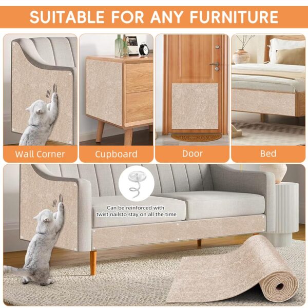Qpets® Cat Scratch Pad, Scratching Pad for Cats, Wall Cat Scratcher Mat, Cuttable Adhesive Pet Scratching Mat for Wall, Cabinet, Couch, Floor (40x100cm)