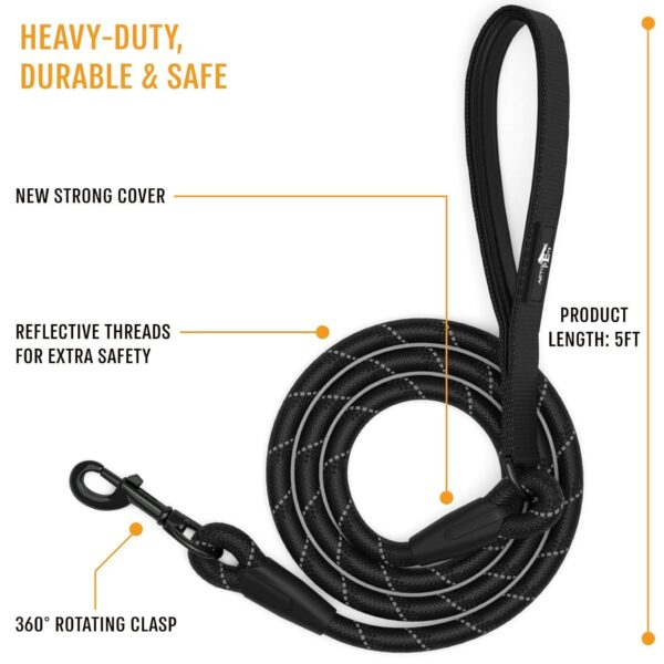 Active Pets Heavy Duty Nylon Dog Leash | 3M Highly Reflective Dog Rope Leash | Soft Padded Handly Dog Belt for Medium Large Dogs Walking Running Leash (Black)