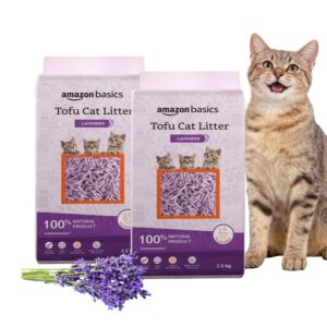 Amazon Basics Premium Tofu Cat Litter | 5 Kg (2.5 Kg x 2 Packs) | Organic | Biodegradable | Flushable | Dust-Free | Instant Clumping | Mild Lavender Fragrance