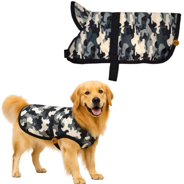 Sage Square Fleece Lined Warm Dog Jacket Windproof Camouflage Dog Sage Square Fleece Lined Warm Dog Jacket Windproof Camouflage Dog Vest Winter Coat, Apparel for Cold Weather Jacket, Random (1 Piece) (Camouflage, 3XL - 24 Inch)