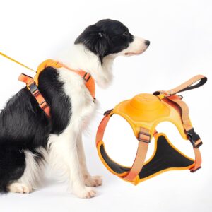 Sunkizzrs® Dog Harness with Retractable Leash, Adjustable Dog Chest Belt Sunkizzrs® Dog Harness with Retractable Leash, Adjustable Dog Chest Belt with Reflective Strip (Orange, Medium)