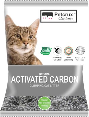 PetCrux Activated Carbon Clumping Cat Litter 5Kg 100% Natural Bentonite Odour Lock Unscented Dust Free Clay Trial or Travel or Single Pack Premium Absorbent Eco-Friendly Sand for All Breeds of Cats