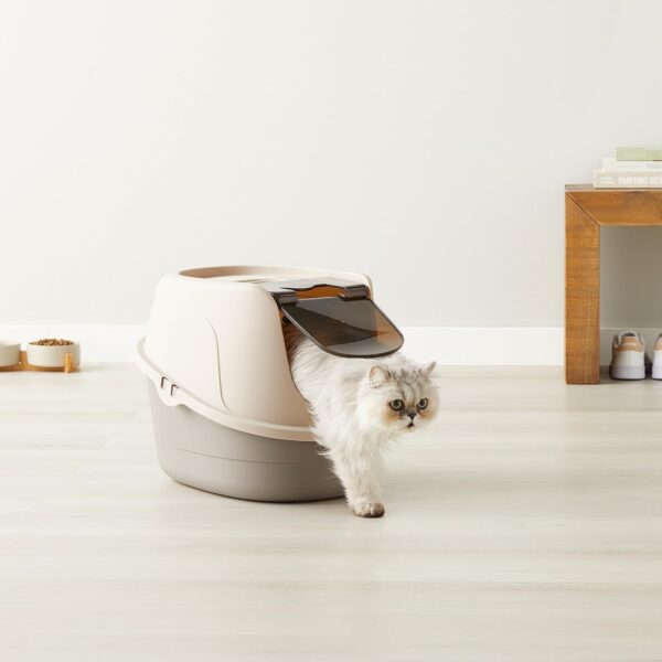 amazon basics No-Mess Enclosed Hooded Cat Litter Box, Standard, Multicolor, 21L inch x 16W inch x 15H inch (53Lx41Bx38H Cm)