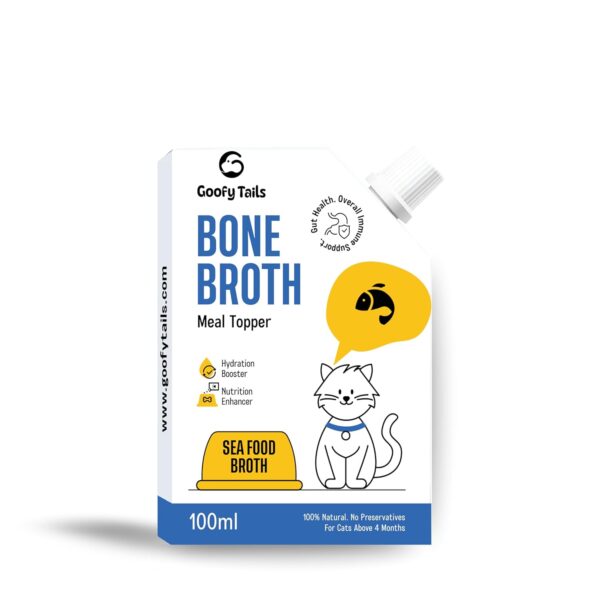 Goofy Tails Sea Food Bone Broth for Cats 1000ml (100ml Goofy Tails Sea Food Bone Broth for Cats 1000ml (100ml X 10 Pack), Human Grade, Preservative Free,Gut Friendly Cat Food Topper, Cat Supplements with Natural Collagen