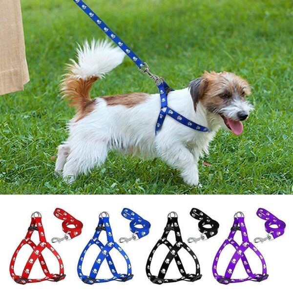 PSK PET MART 15 MM Puppy Cotton Harness & Leash Set for Small & Medium Dog Breeds Paw Print (Black- White Color)