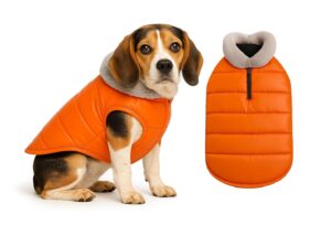 The Pets Company Dog Winter Coat Jacket, Clothes, Windproof, Waterproof, Light Weight, Washable, Ultra Warm Thick Fleece Lined Dog Vest for Cold Weather Protection, (Orange, Medium - 20 Inch)