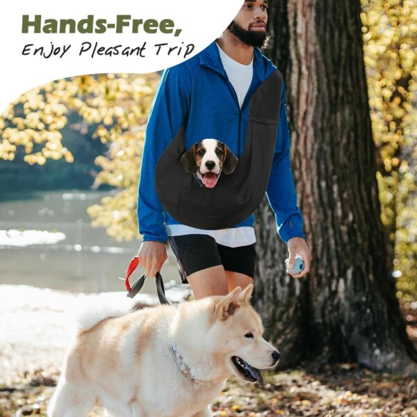 Small Dog Sling Carrier, Reversible Hands Free Dog Sling Carriers for Small Dogs and Cats, Puppy Slings Carrier with Safety Harness, Puppy Essentials, Black