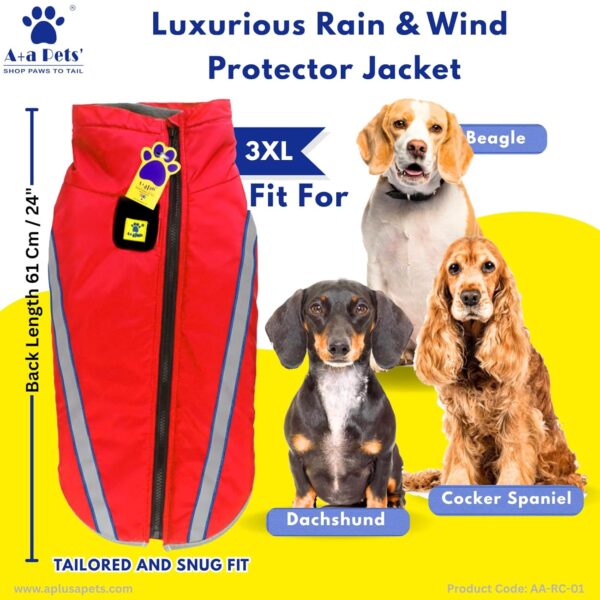 A+a Pets' Luxurious Rain & Wind' Raincoat for Dogs with 24" Length | Recommended Non Slip Jacket Style for Rain & Snow | Full Body Coverage with Leash Opening | Warm & Comfortable (Red 3XL)
