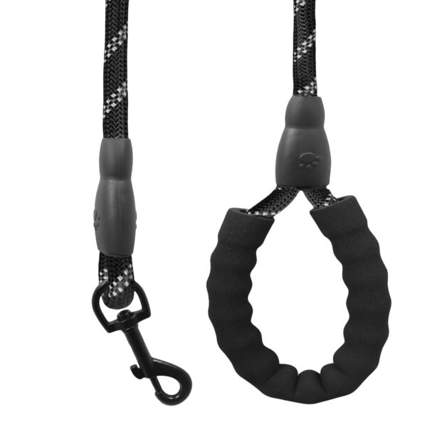 Dog Leash, Dog Rope, Strong and Comfortable, Suitable for Small, Medium, and Large Dog Breeds (up to 80 kg), 5 Feet Long, 12mm / 0.5 inch Thick, Padded Handle, Reflective Rope (Black)