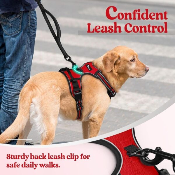 Premium Reflective Dog Vest Harness| Soft Breathable| Padded Handle| Adjustable Straps & Luxury Buckle| No-Choke with Free Leash (RED, Medium Dog 14-22 kg Harness with Leash)