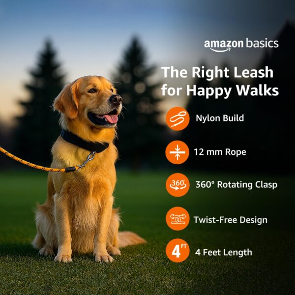 71rxhzbmpHL._SL1500_.jpg amazon basics, Heavy Duty Reflective Dog Leash 4ft /122 cm Long Nylon Rope Leash with Anti-Slip Padded Handle for Medium & Large Dogs Durable Training Leash |12 mm Thickness | Pink