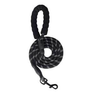 Dog Leash, Dog Rope, Strong and Comfortable, Suitable for Small, Dog Leash, Dog Rope, Strong and Comfortable, Suitable for Small, Medium, and Large Dog Breeds (up to 80 kg), 5 Feet Long, 12mm / 0.5 inch Thick, Padded Handle, Reflective Rope (Black)