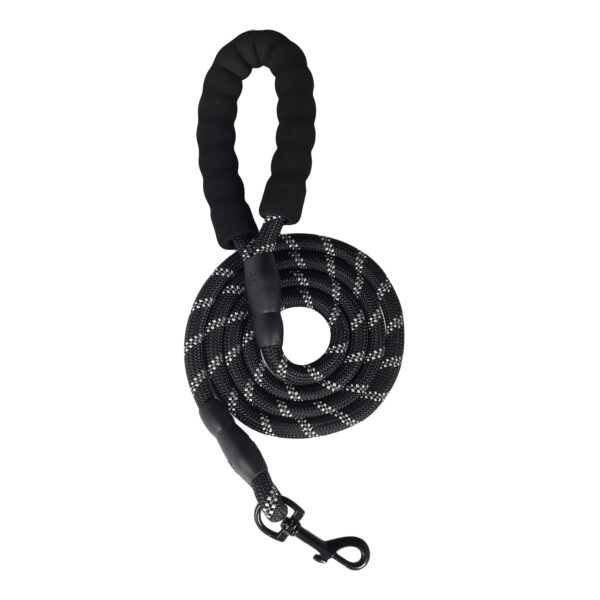 Dog Leash, Dog Rope, Strong and Comfortable, Suitable for Small, Medium, and Large Dog Breeds (up to 80 kg), 5 Feet Long, 12mm / 0.5 inch Thick, Padded Handle, Reflective Rope (Black)