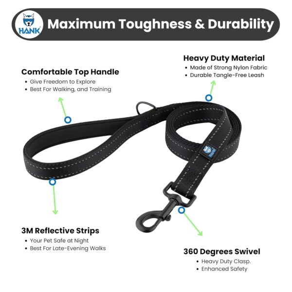 71shZgRCTQL._SL1500_.jpg HANK Dog Leash | 3M Reflective Leash for Dogs | Heavy Duty Dog Rope for Small to Large Dogs | Comfortable Padded Handle 5 Feet (Nylon - Black, Single Handle - 5 feet)