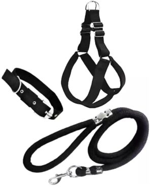 Dog Combo Pack of Harness, Neck Collar Belt and Rope Dog Combo Pack of Harness, Neck Collar Belt and Rope Set (Black, Medium, Waterproof, Rope Size 1.5M-2M) (Black)