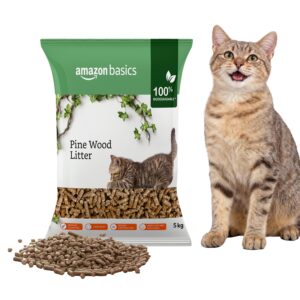 Amazon Basics Premium Pine Wood Cat Litter | 5 Kg | Unscented | 100% Natural | Biodegradable | Fast Absorption | Low Dust | Odor Control