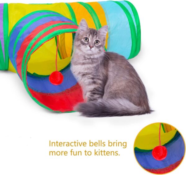 Foodie Puppies 3 Way Rainbow Cat Tunnel Toy - Foldable Interactive Pet Play Tunnel with Hanging Ball for Cats, Kittens, Rabbits, and Guinea Pigs | Indoor/Outdoor Puzzle Exercising Hiding Training Toy