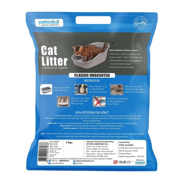 Cat Litter 5kg | 100% Natural Bentonite Clay | Rapid Clumping, Odour Lock, Low Dust, Gentle on Paws | Premium Absorbent Cat Litter for All Breeds