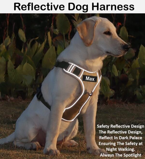 Dog Harness with Name id Customized for Dogs Large Medium Small Puppy All Breeds No Pull Harness Reflective Vest Harness Belt Adjustable Personalized with Dog Name (Beige) (Large Dogs)