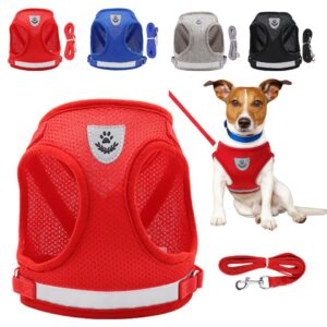 Dog Harness, Puppy Dog or Cat Harness with Nylon Leash, Reflective No Pull, Soft and Breathable Dog Vest(Red,Small)